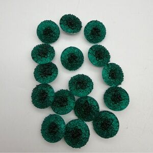 16 Vintage Emerald Green Glass Textured Buttons By La Mode w/Silver Shank 22mm